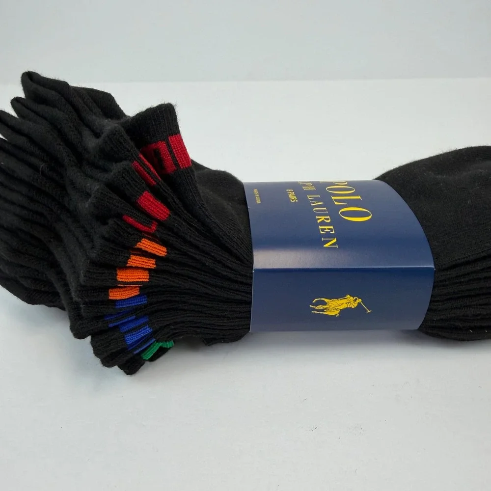 Polo Ralph Lauren Mens 8 Pair Crew Socks Black Multi Color Stripe ZP827511PKN8